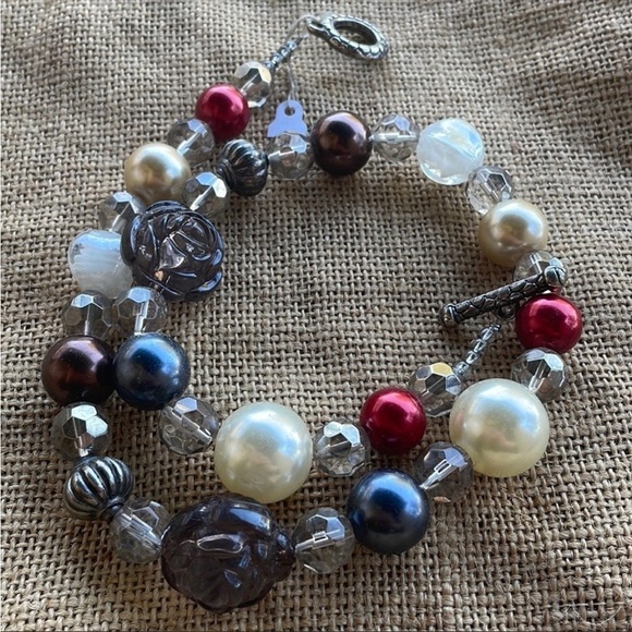 Glass Necklace Pearl Glass Crystal Spacers Red White Brown Gray New - Picture 6 of 11